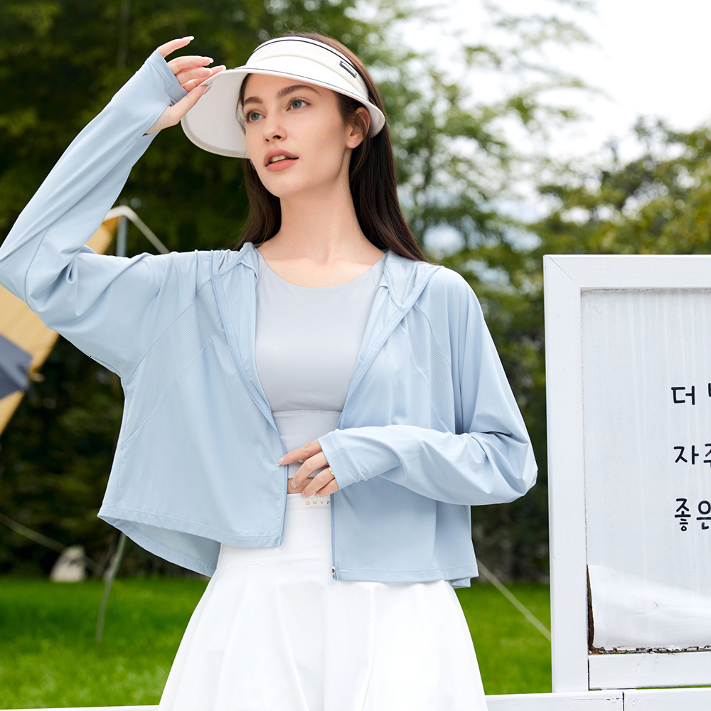 Summer Hooded Nylon Ice Silk UV Long Sleeve Jacket Outdoor Cycling Sports Sun Protection Clothing for Women