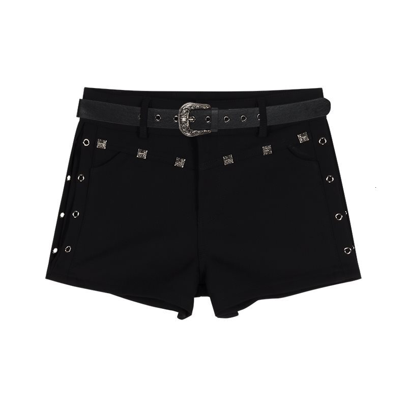 2025 Summer new women's pants black rivet casual shorts women's summer hot girl high waist slim straight leg pants tight shorts outdoor new 