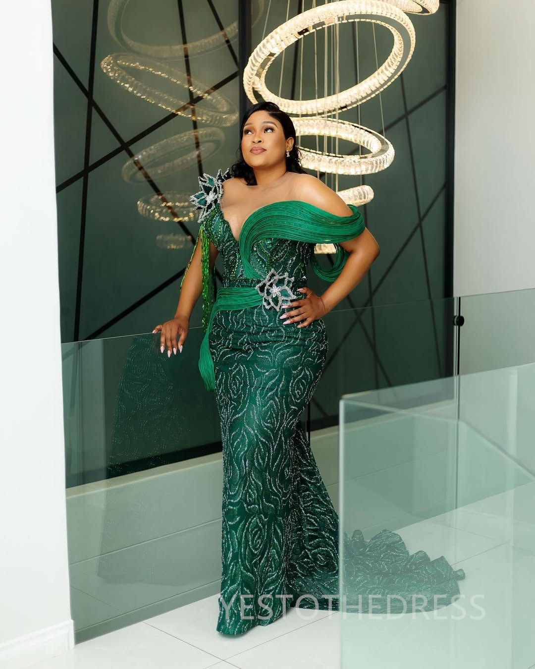 2025 Plus Size Green Aso Ebi Prom Dress African Mermaid Prom Dresses Evening Formal Gowns Sheer Neck Illusion Beaded Lace Birthday Dress Second Recept