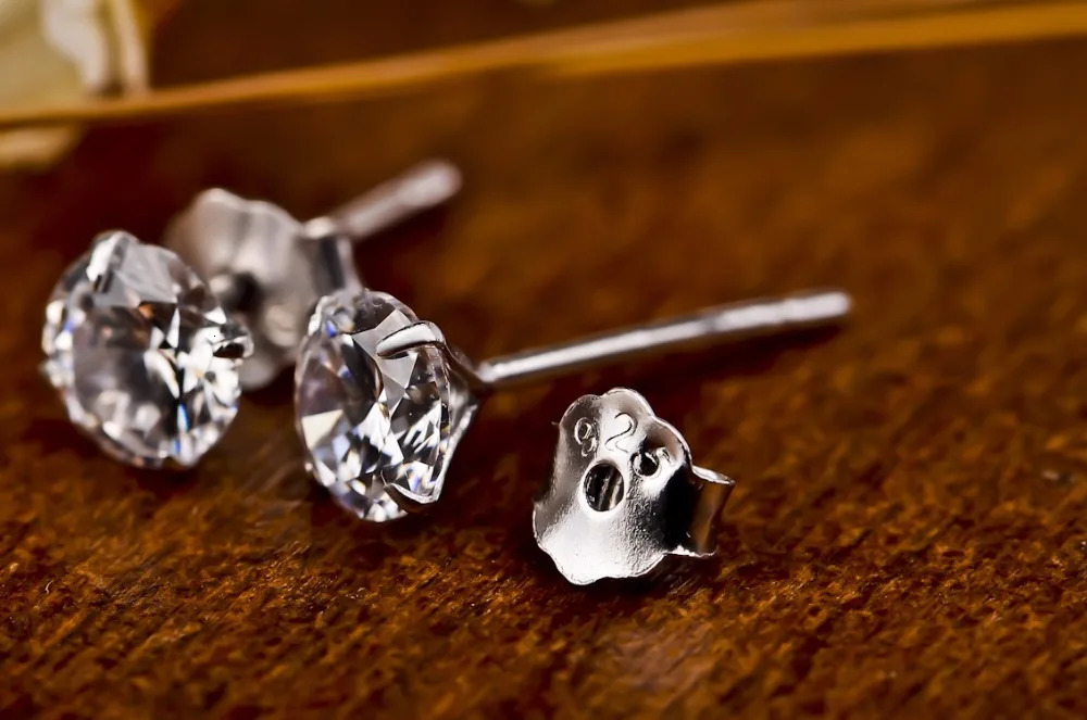 Crystal Zircon Real 925 Sterling Silver Earrings Channel Cubic Zirconia Silver Stud Earrings for Women Sterling Silver Jewelry 250708