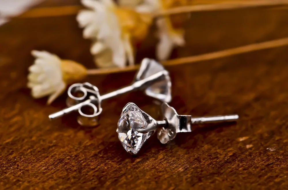 Crystal Zircon Real 925 Sterling Silver Earrings Channel Cubic Zirconia Silver Stud Earrings for Women Sterling Silver Jewelry 250708