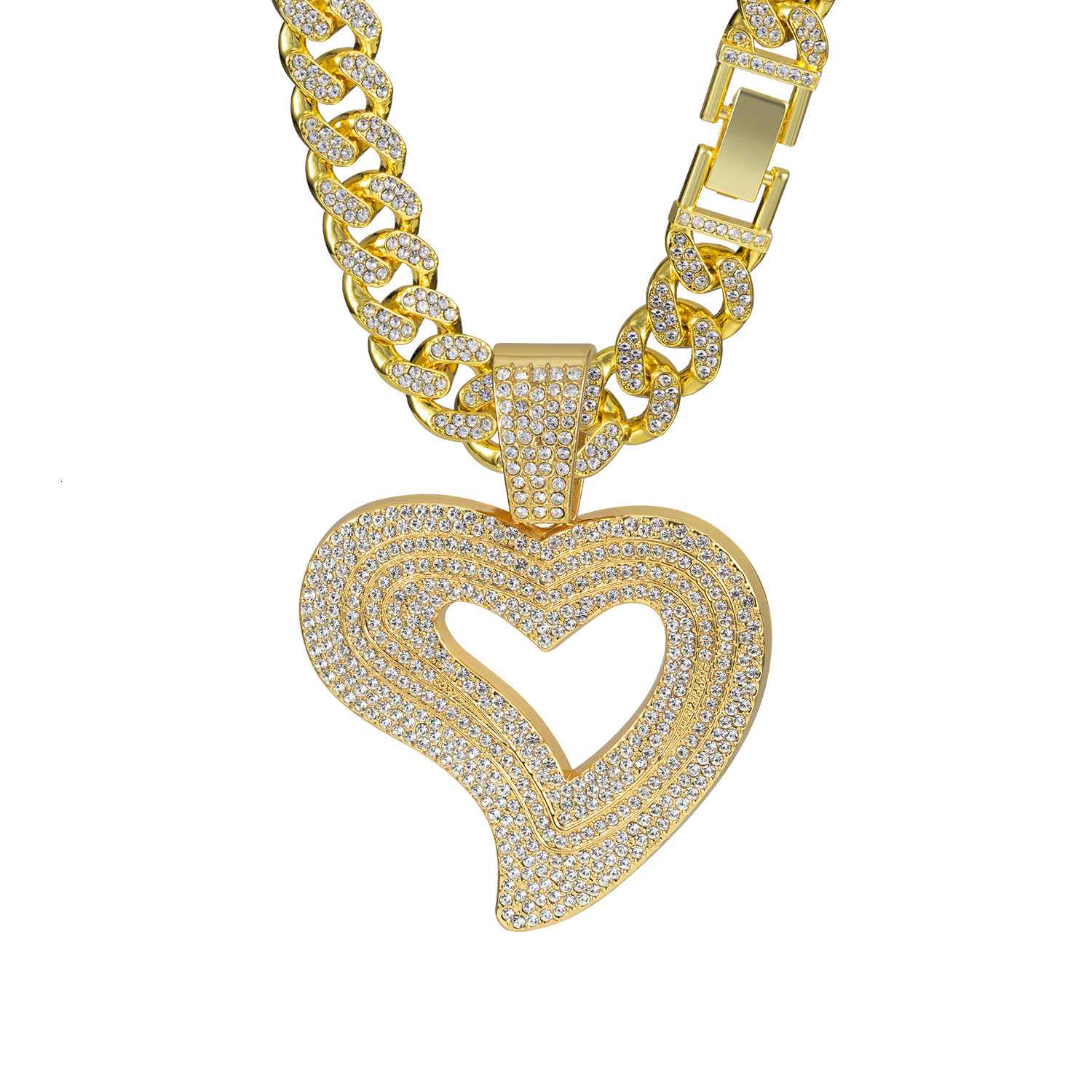 Luxury Jewelry Designer Jewelry European And American Cross-border New Luxury Heart Full Diamond Alloy Pendant Necklace Hip-hop Trendy Men's Jewe
