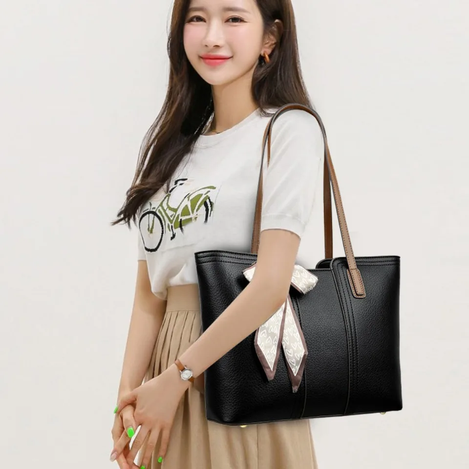 Women High Quality Leather Shoulder Bags Elegant Designer Ladies Luxury Handbag Purse Casual Tote Sac Commuting Shopping Bag