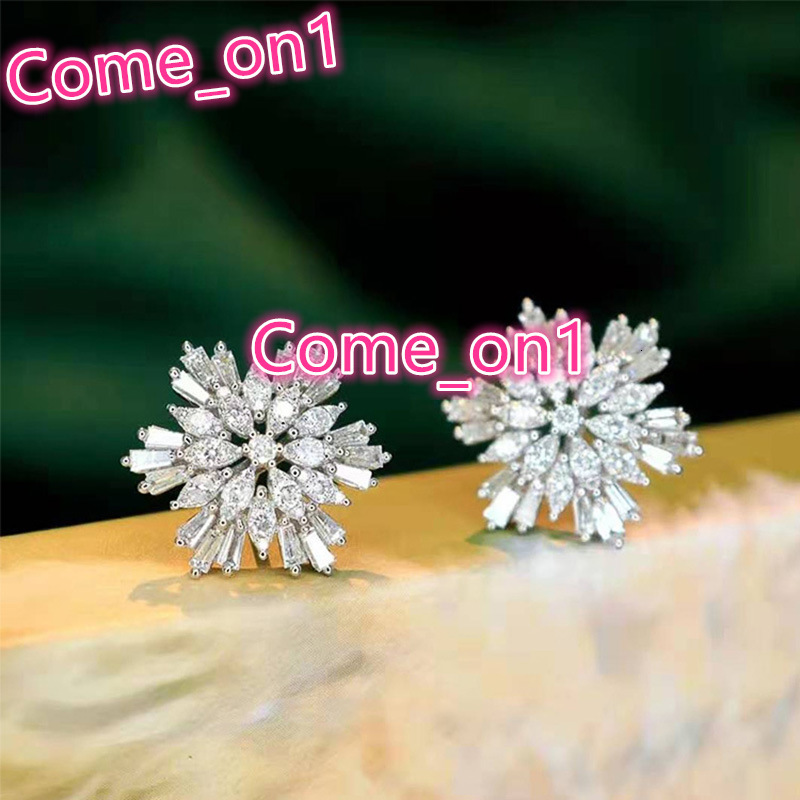 Delicate Female Big White Stone Stud Earrings Winter Cluster Snowflake Style Zircon Stone Flower Ladies Bridal Earrings
