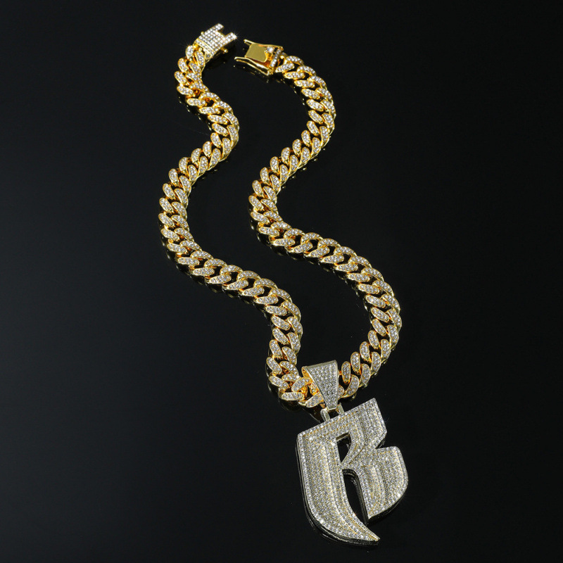 Luxury Jewelry Designer Jewelry European And American Hip-hop Style Full Diamond Letter B Pendant Necklace Men's Punk Style Chain Accessories Per