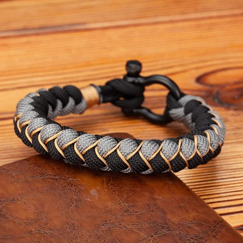 MKENDN Men U shape Survival Bracelet Outdoor Handwoven Reverse Scale Rope Bracelet For Women Black Stainless Steel Sport Buckle 250712