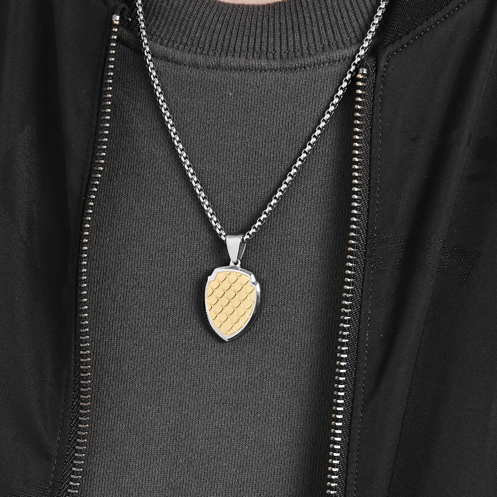 Luxury Jewelry Designer Jewelry Dragon Scale Shield Men's Necklace Trendy Brand Versatile Cool High-end Photo Frame Pendant Men's Trendy Hip