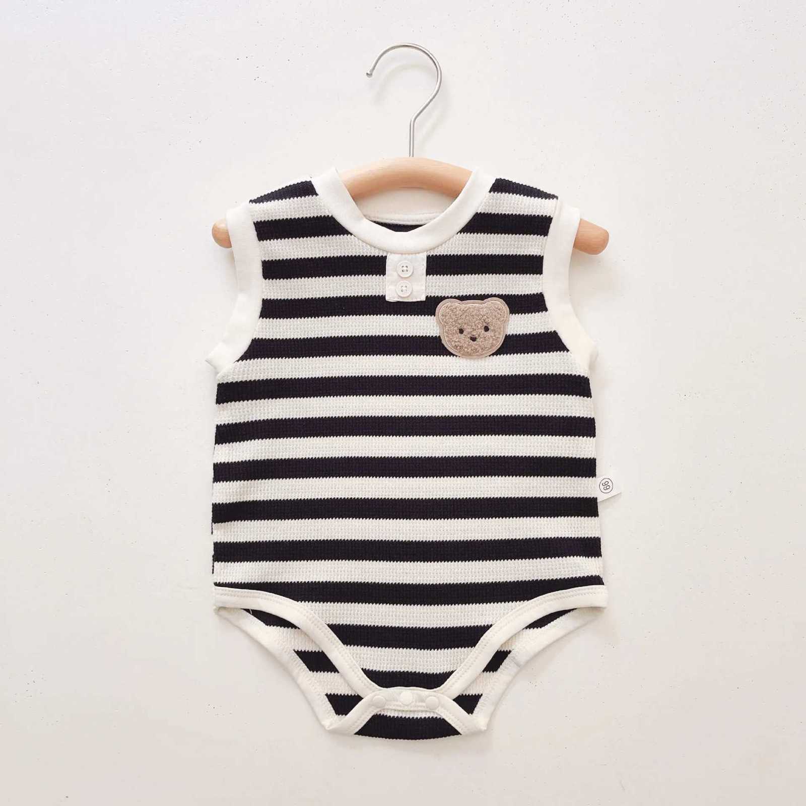 Baby Boy Girl Striped Bear Romper Ribbed Sleeveless Bodysuit Jumpsuit Infant Knitted Outfits Clothes Z250712