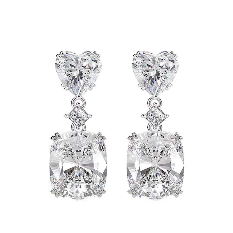 New Bling Heart Cut White Pink Yellow Diamond Zircon Drop Girls Trendy Sweet Bridal Design Wedding Earrings Women