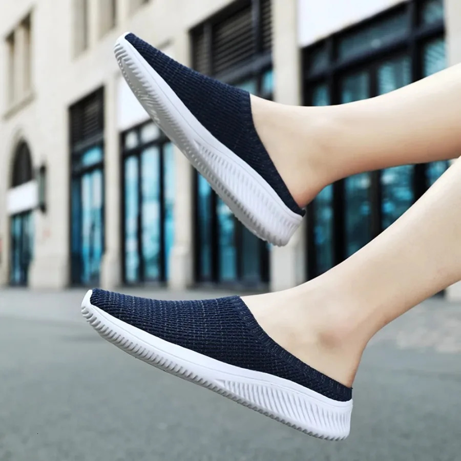 2025Summer Mesh Men Casual Shoes Breathable Half Loafers Fashion Outdoor Indoor Slippers Women Flats Comfortable Couple Sneakers 250707