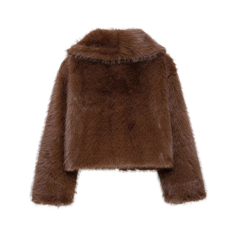 UNIZERA solid color loose fur short coat autumn and winter item lapel long sleeved warm coat for women 250708