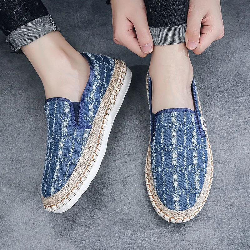 Male Moccasin Breathable Casual Canvas Shoes Hemp Insole Fisherman Shoes Slip on Loafers Mens Espadrille Summer Flats Shoe 250712