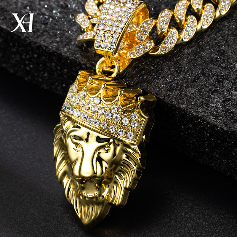 Luxury Jewelry Designer Jewelry European And American Cross-border Hot-selling Long Necklace Chain Crown Lion Head Pendant Hip-hop Trendy Men's