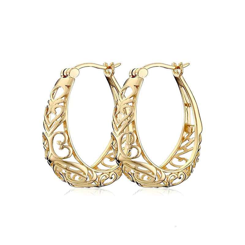 New Retro Refine Hollow Vintage Carved Big Noble Earrings Lady Girls Gold Hoop Earrings Women