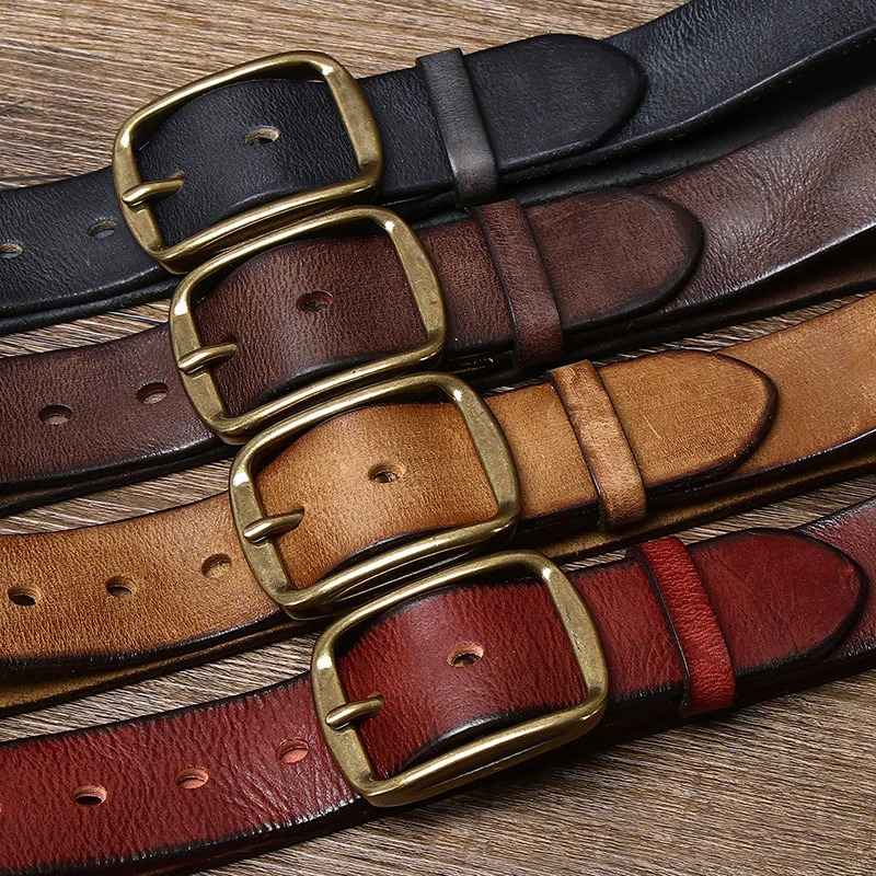 3.8CM Thick Cowhide Copper Buckle Genuine Leather Casual Jeans Belt Men High Quality Retro Male Strap Cintos 250711