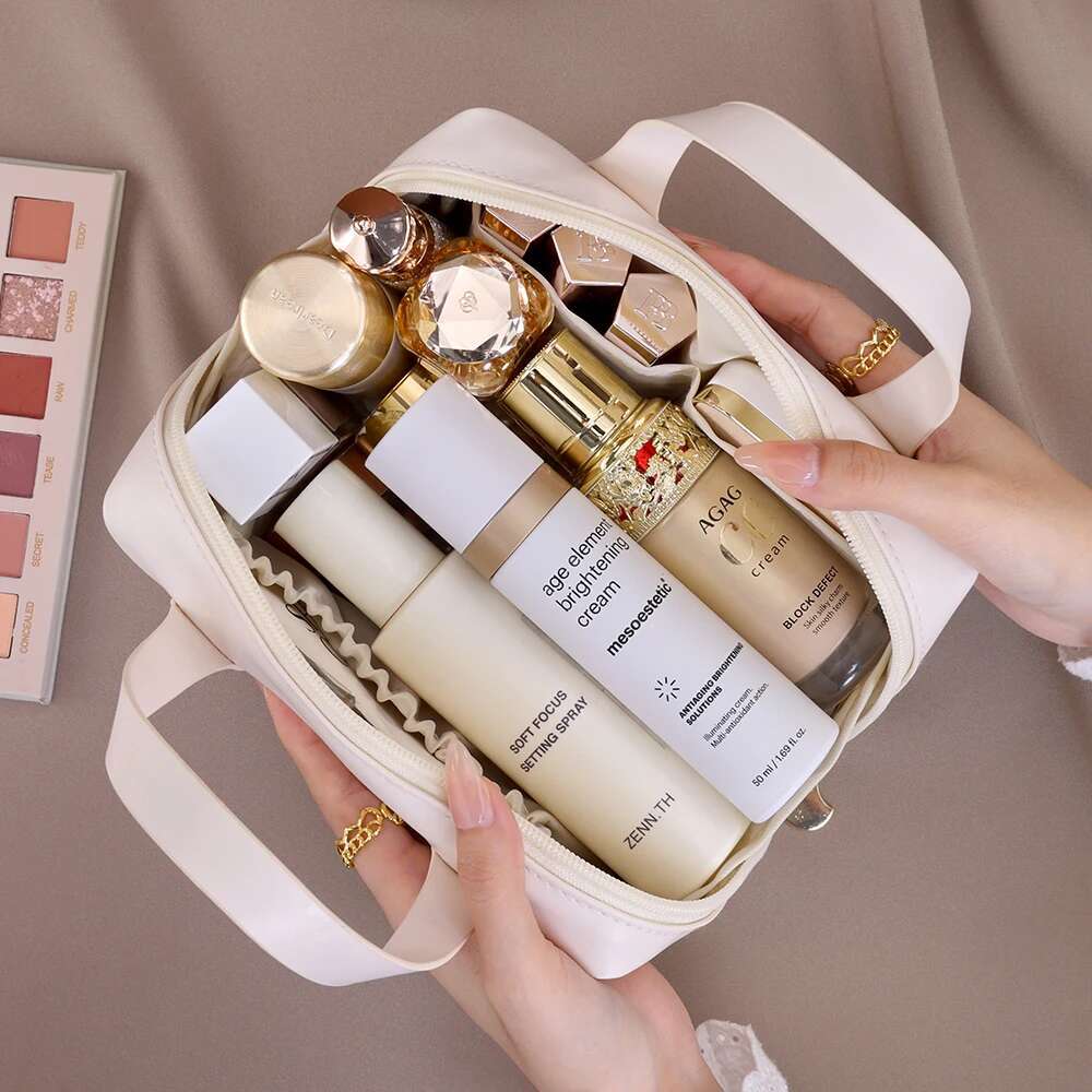 Large Capacity Fashion Cosmetic Bag Portable PU Travel Makeup Pouch Waterproof Bathroom Wash Bags Multifunctional Toiletry Kit
