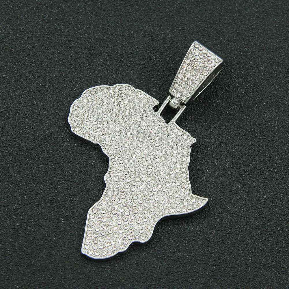 Luxury Jewelry Designer Jewelry Personalized Full Diamond Map Pendant Chain Necklace European And American Hip Hop Trendy Cool Choker Collarbone Chain