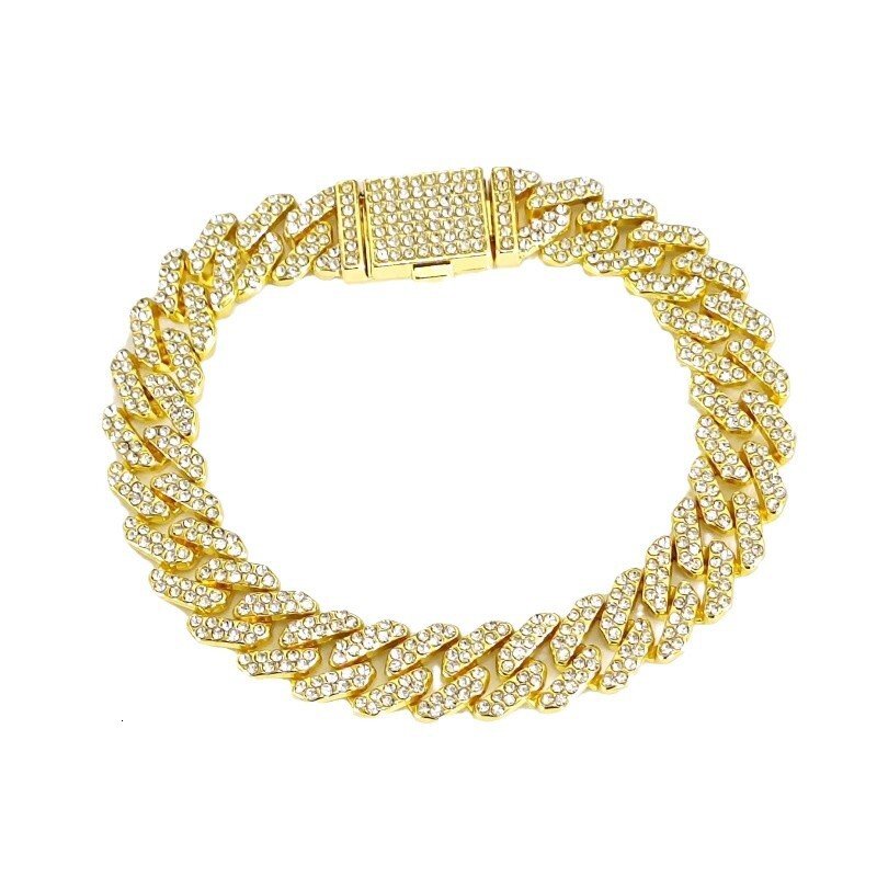 Luxury Jewelry Designer Jewelry New European And American Hip Hop Trend 12mm Bar Shape Small Flip Chain Full Diamond Necklace Large Gold Chain