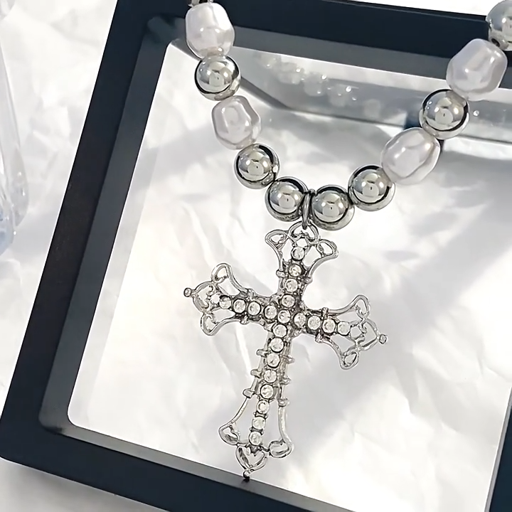 Hip-Hop Inspired Women's Gold Tone Cross Pendant with Real Gemstones