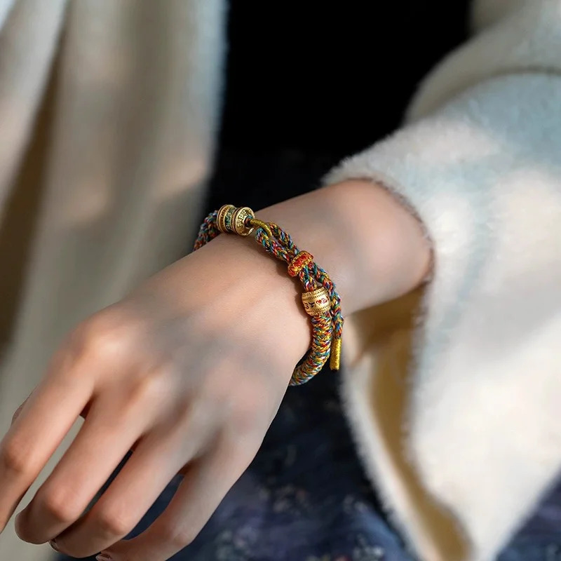 Hand Woven Size Adjust Tibetan Six Words Lucky Rope Bracelets Black Red God of Wealth Bracelet Bangles Gift For Friends Lovers 250712