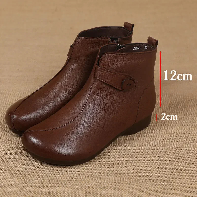 Autumn daily outside trekking shoes for womens ankle boots solid black brown leather moccasins casual boot shoes 250707