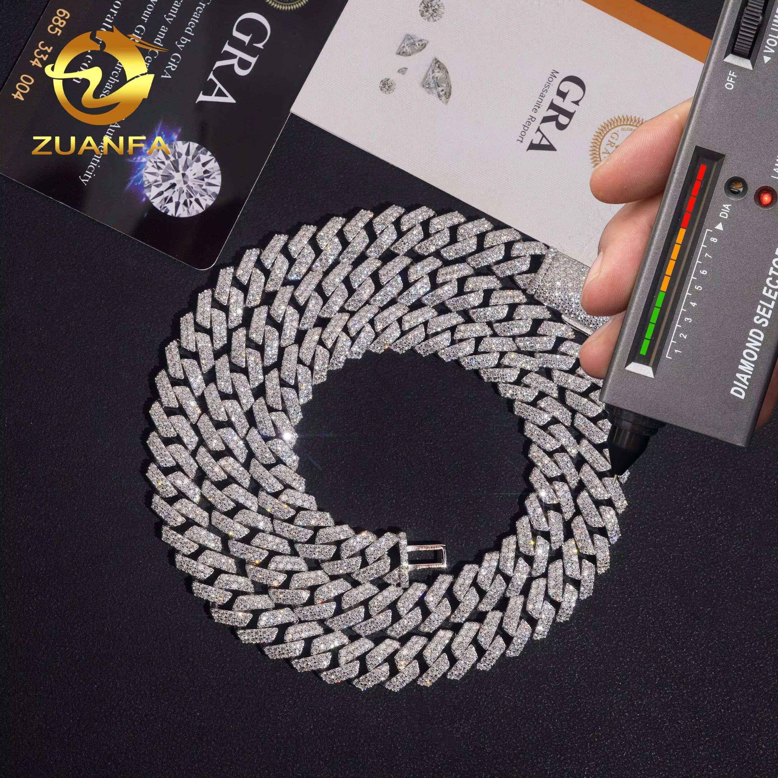 Ship in USA Warehouse Stock 10mm 2Rows 925 Solid Silver Hip Hop Iced Out VVS1 Moissanite Diamond Miami Cuban Chain Bracelet