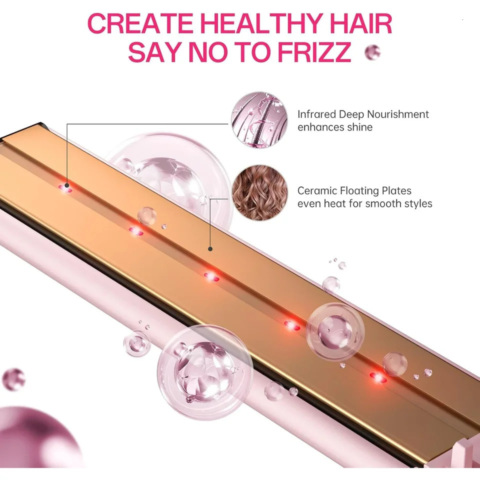 2 in 1 Curling Iron 360° Airflow Styler 0.98 in Ionic Ceramic Hair Wand Digital Display - Pink 250712