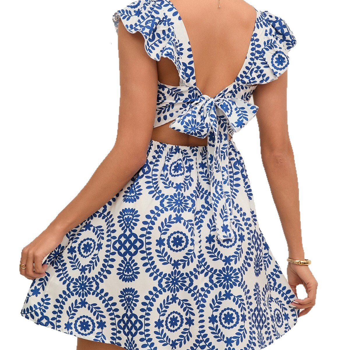 Summer clothing new women's skirt fashion new casual women's pleated lace up printed tie dress new designer dress luxury designer women'