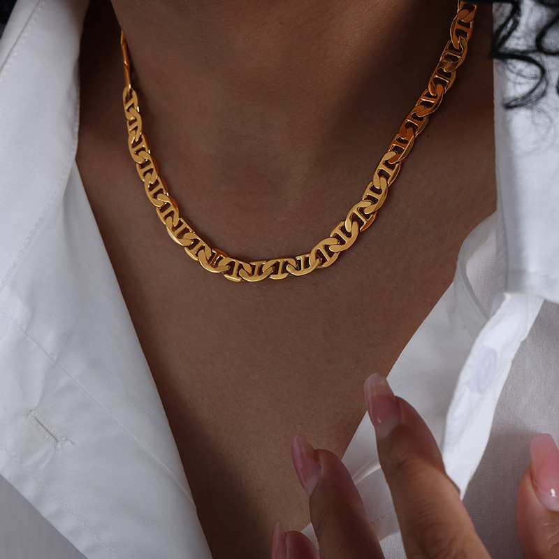 Luxury Jewelry Designer Jewelry American Style Trendy Necklace For Men, Copper 18k Gold, Men's Collarbone Chain, Non-fading, Trendy Thick Style, 