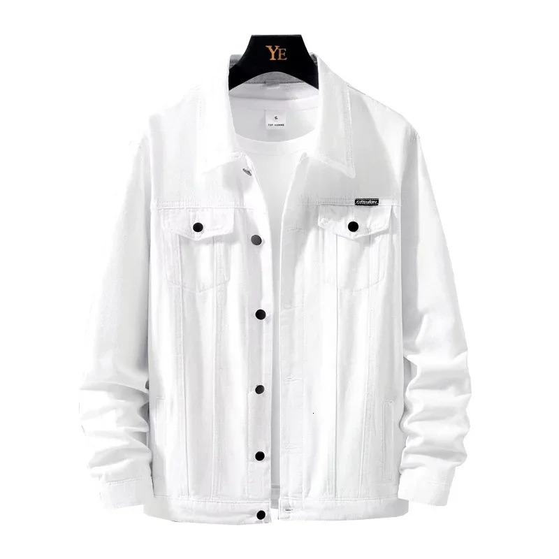 Spring Autumn Casual Trendy White Denim Jacket For Men Korean Style Trendy Casual Work Denim Jacket WearTop 250710