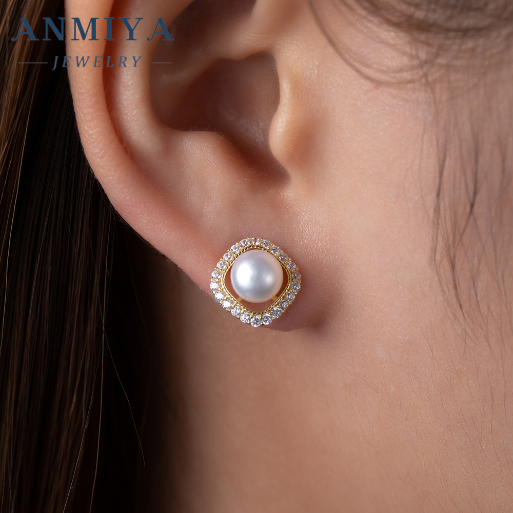 Luxury 925 Silver Needle Pearl Earrings Zircon Pearl Wedding Drop Stud Earrings Women