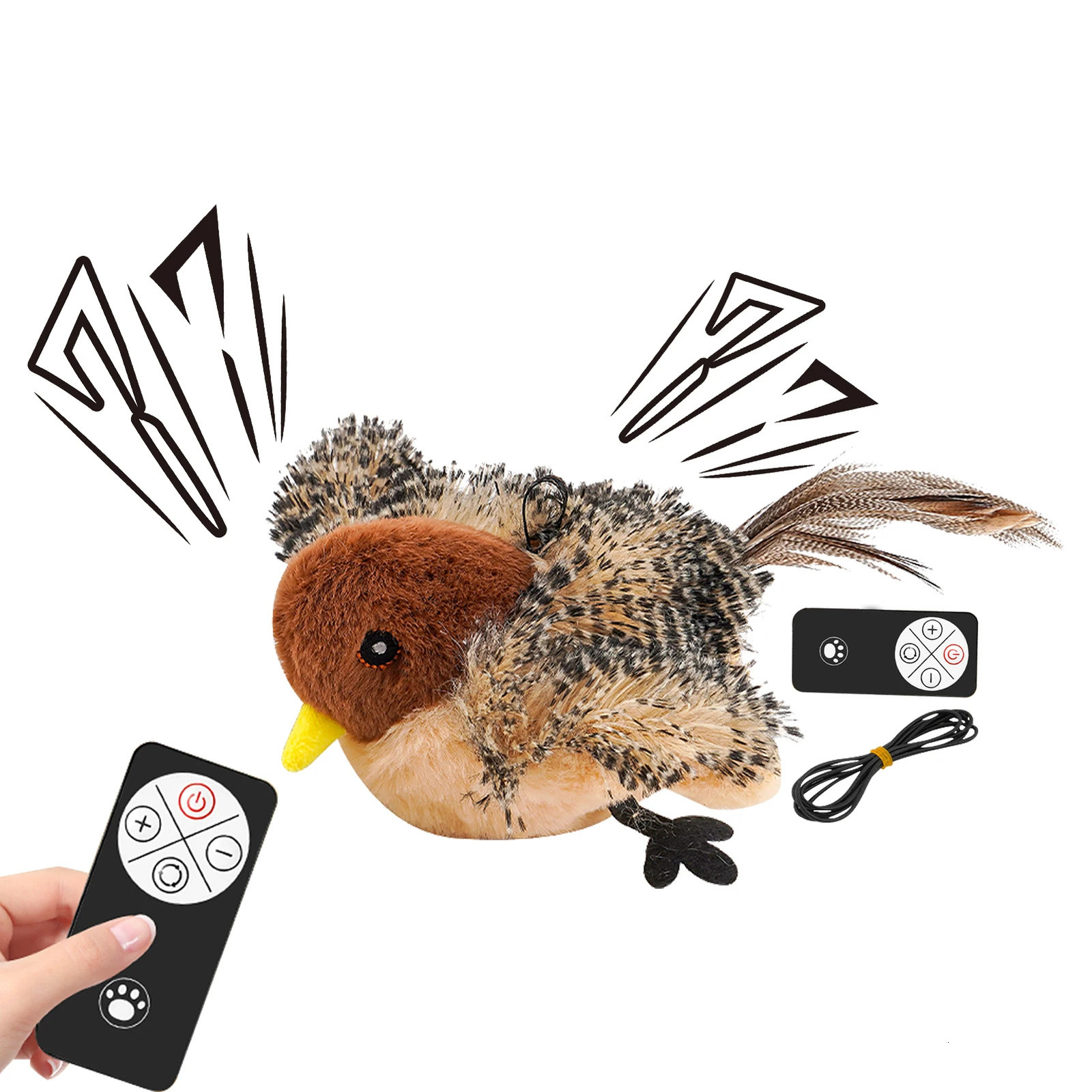 Remote Control Simulated Chirping Bird Toy Plush Chirping Cat Toy Interactive Bird Cat Feather Toy Melodys Chaser For Kitten 250708