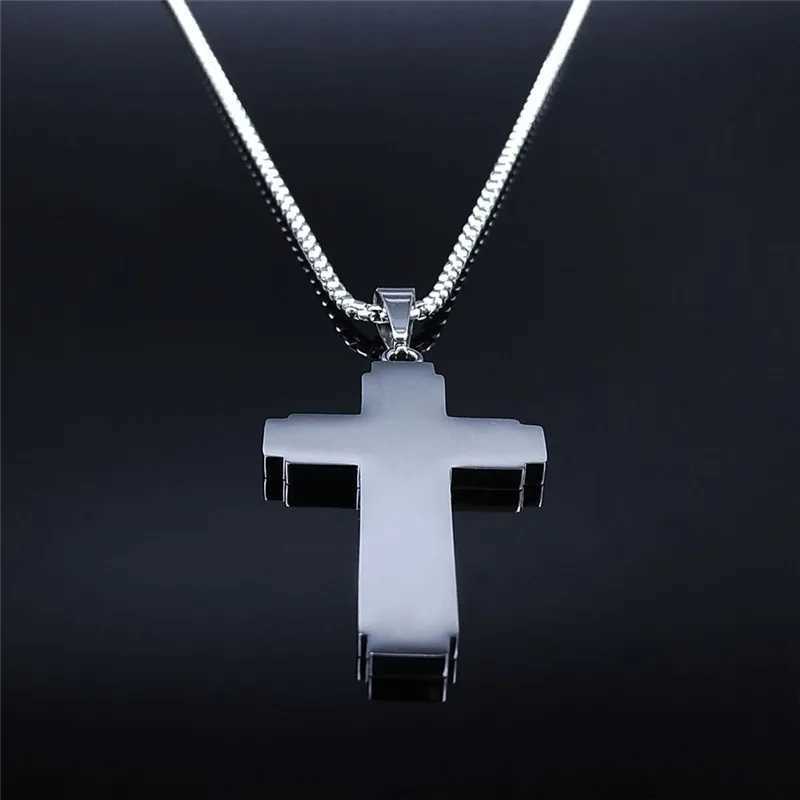 Bib Cross Chain Necklace Stainss Steel Pendant Necklace for Men Religious Prayer Jesus Jewelry corrente mascina W250712