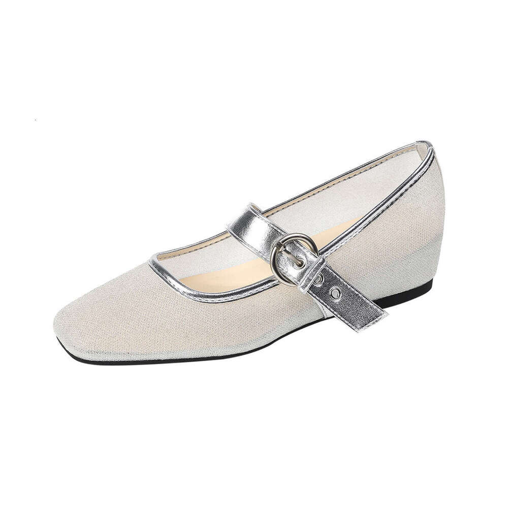 796-12 French Style Belt Buckle Mid-Heel for Women Spring Sequin Patchwork Mesh Hidden Heel Single Mary Jane Shoes