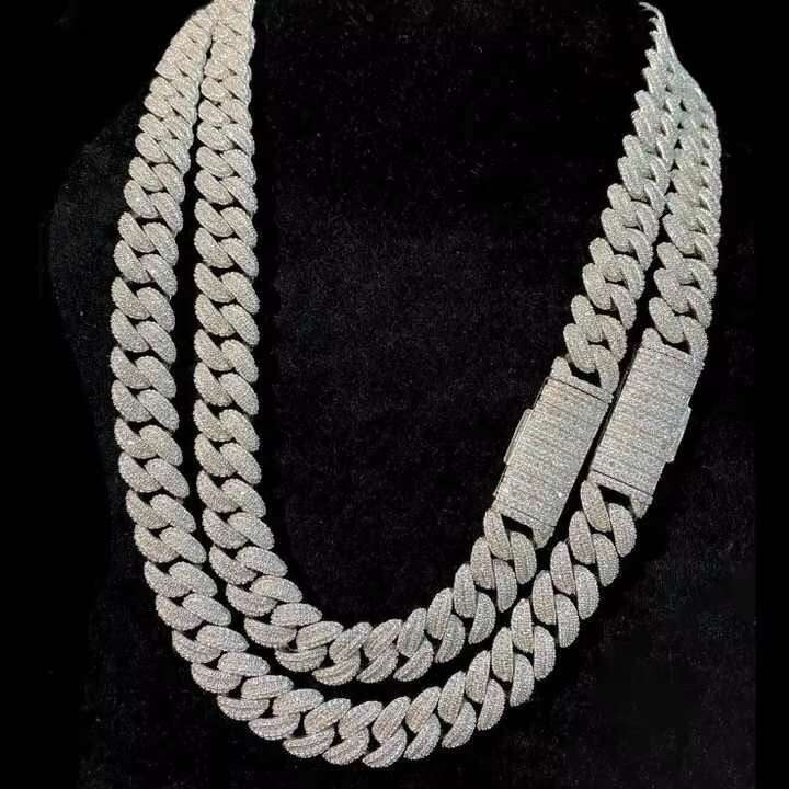 HighEnd Custom Cuban Link Chain for Men Featuring VVS Moissanite 925 Silver with 18K White Gold Finish and Trendy Flower Pattern