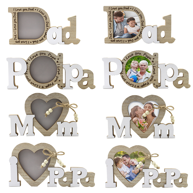 Wooden Love Crafts For Wedding Father's Day Papa Picture English Letter Photo Frame Table Simple Decorate Gift H260306