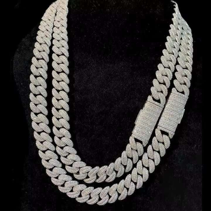 HighEnd Custom Cuban Link Chain for Men Featuring VVS Moissanite 925 Silver with 18K White Gold Finish and Trendy Flower Pattern