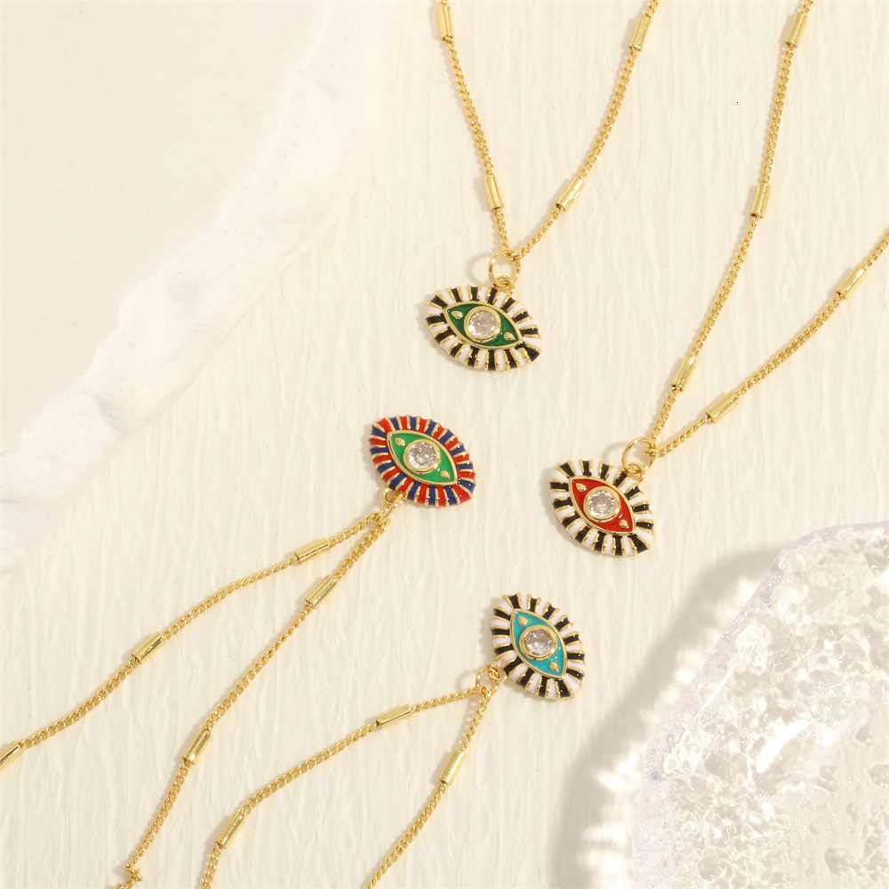 Luxury Jewelry Designer Jewelry Five Senses Eye Jewelry Colorful Oil Drop Devil's Eye Pendant Necklace Inlaid With Zircon Personality Ins Style 1