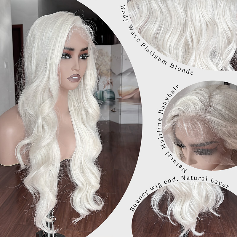 White Wig Natural Wavy Look Like Really Human Hair Wig Lace Front Wig Ready to Wear Long White Wig Heat Resistant Lace Synthetic Wigs for Women Daily 