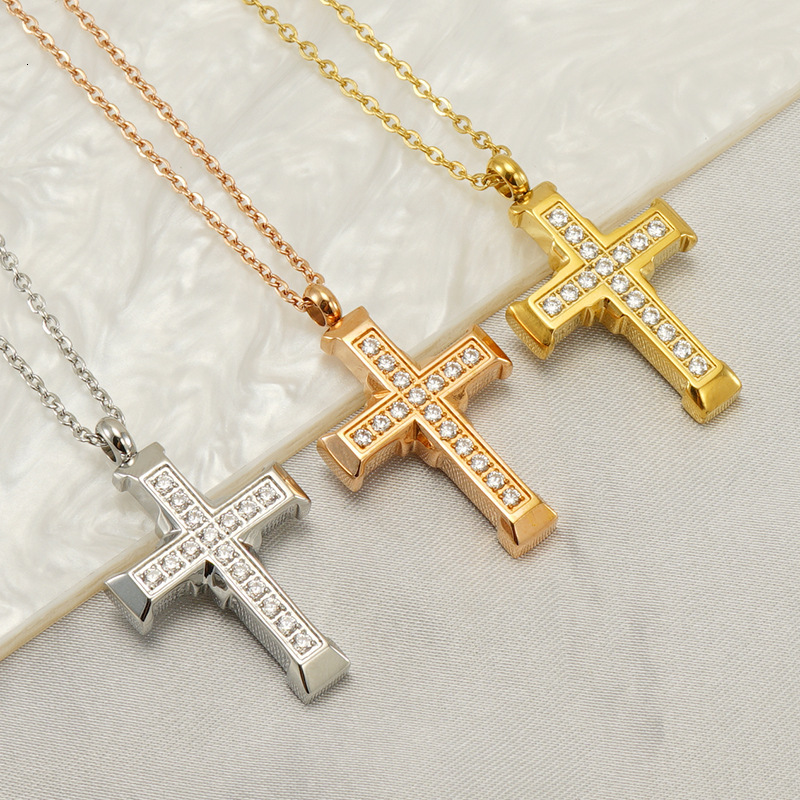 Luxury Jewelry Designer Jewelry 2025 European And American Cross-border New Stainless Steel 18K Gold Plated Diamond Cross Necklace Retro Hip-hop Coupl