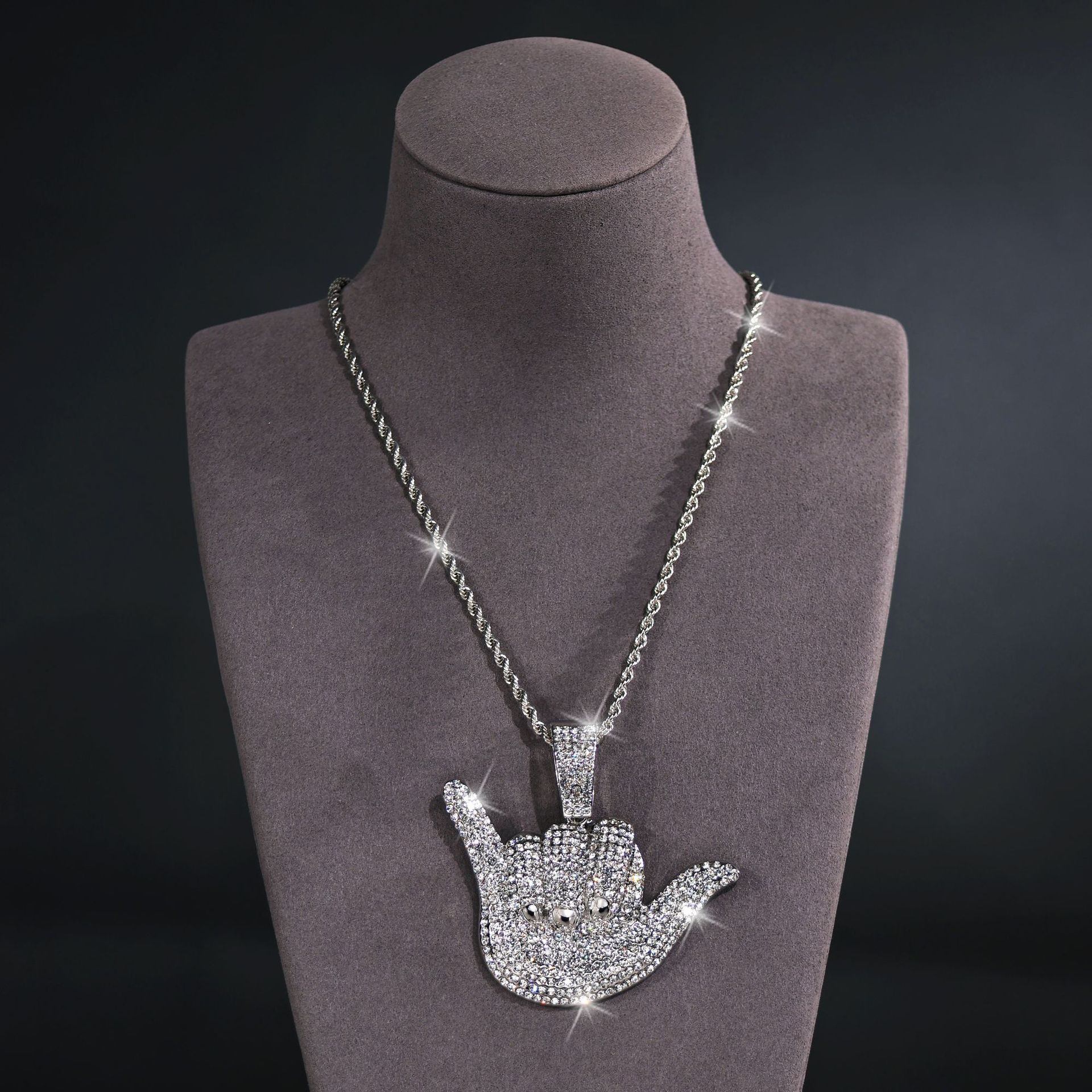 Luxury Jewelry Designer Jewelry New Hot-selling Hip-hop 666 Gesture Full Diamond Pendant Necklace Men's Personality Cool Chain Accessory