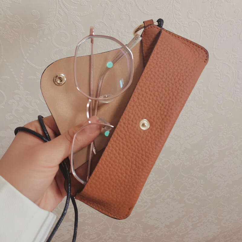 Neck Hanging Genuine Leather Pouch with Strap for Myopia Glasses Couple Storage Top Layer Cowhide Bag Sunglasses