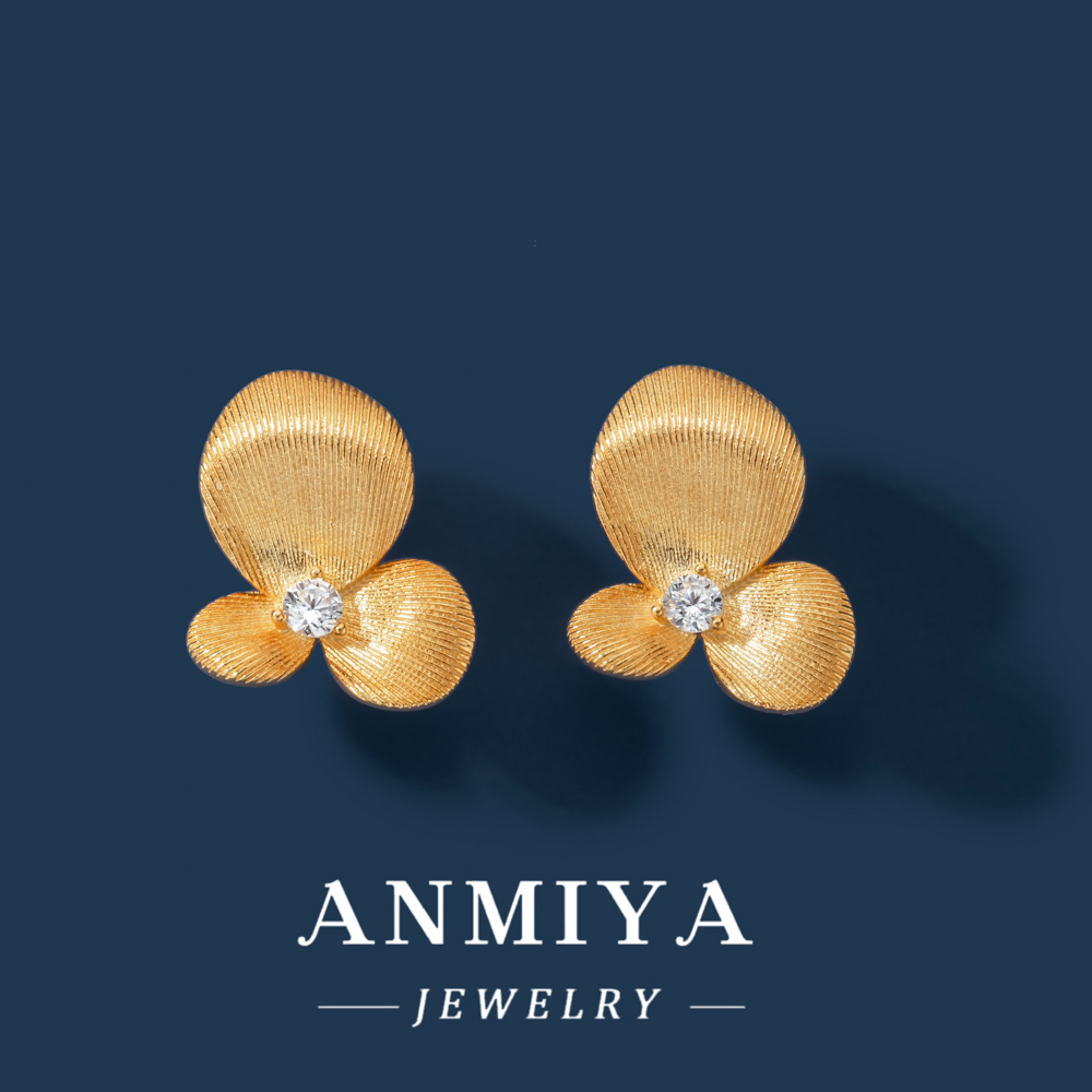 Fashion Jewelry 18k Gold Plated 925 Sterling Silver Delicate Flower Stud Earring