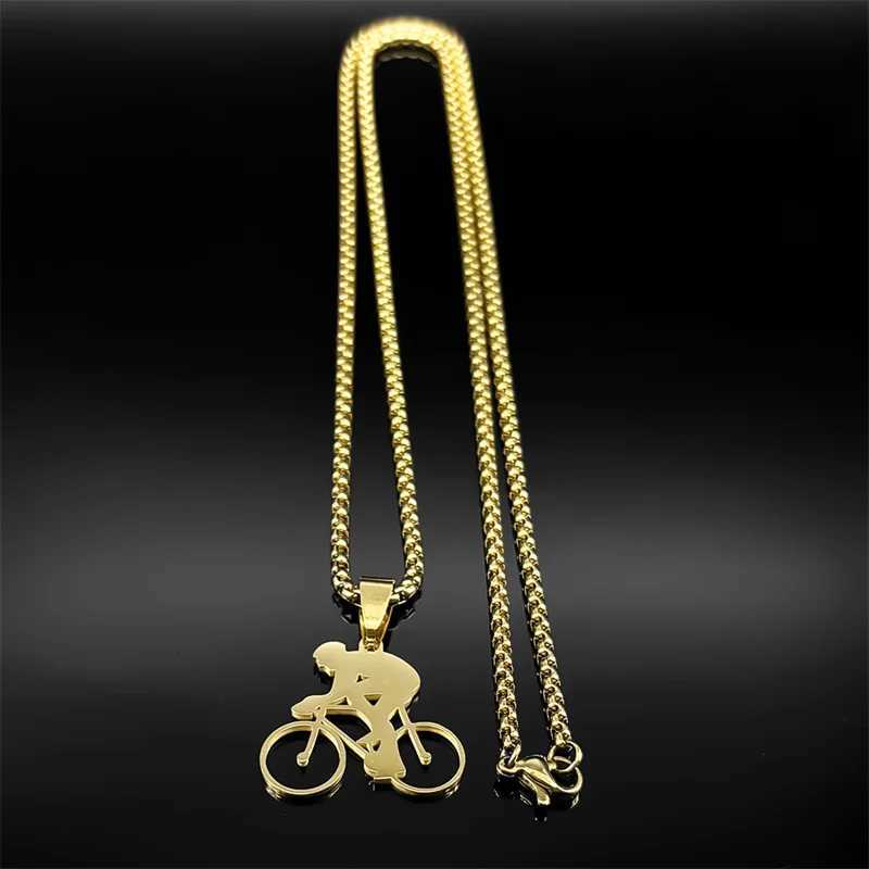 Bicycle Road Pendant Necklace for Men Stainless Steel Gold Color Sports Sty Chain Jewelry Gifts Accessories for Men Necklace W250712