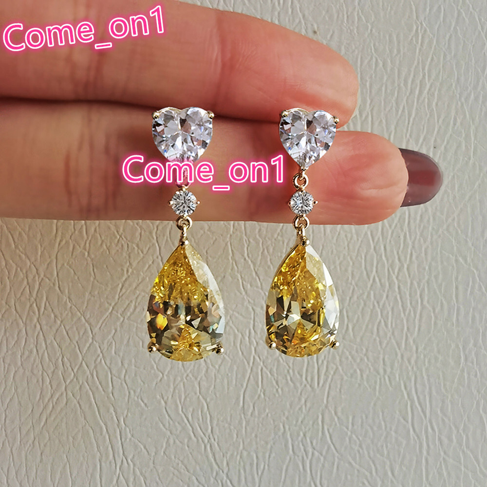Exquisite Heart Shaped Water Drop Design Yellow Crystal Zircon Earrings for Women Wedding Silver Plated Pendant Earrings