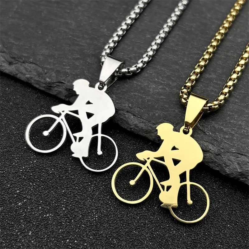 Bicycle Road Pendant Necklace for Men Stainless Steel Gold Color Sports Sty Chain Jewelry Gifts Accessories for Men Necklace W250712