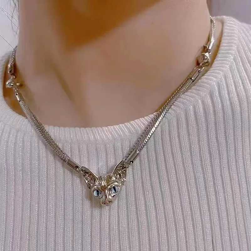 Fashionable Sweet and Cool Dark Cat Double Layer Clavicle Chain Senior Niche Design Cool Tpeent Opard Necklace W250712