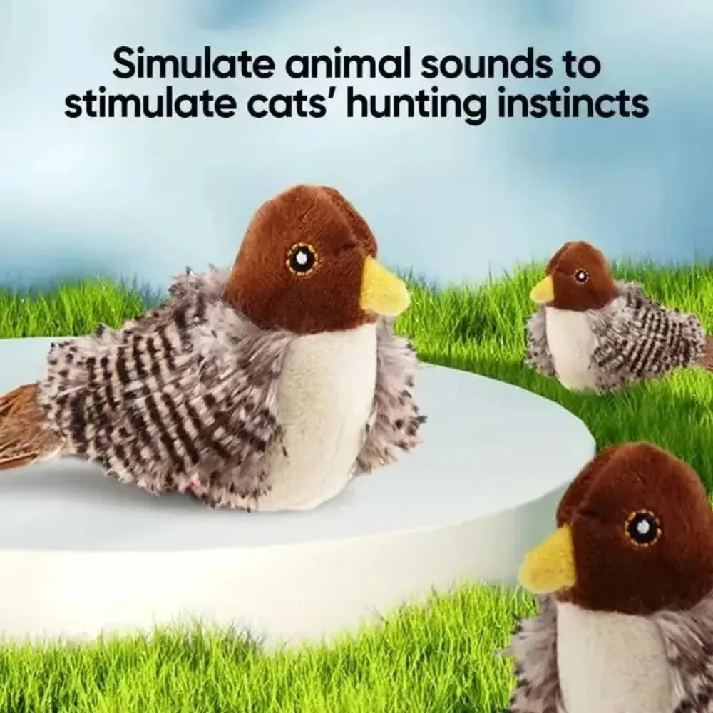 Interactive cat toy squeaking sound simulation bird plush cat pet teasing toy with feathers cat chirping bird toy 250708