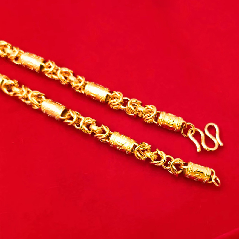 Luxury Jewelry Designer Jewelry New 10mm Six-word Mantra Dragon Bone Necklace Imitation Vietnamese Sand Gold 24K Inner And Outer Same Color High Color
