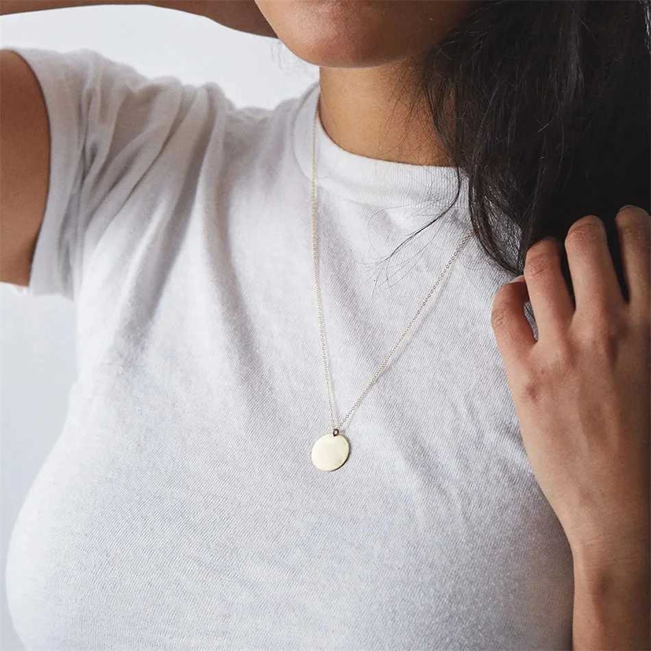 Anco Wens Simp Round Pendant Necklace Stainless Steel Clavicle Necklace Long Chain Fashion Jewelry Statement Girls Gift W250712